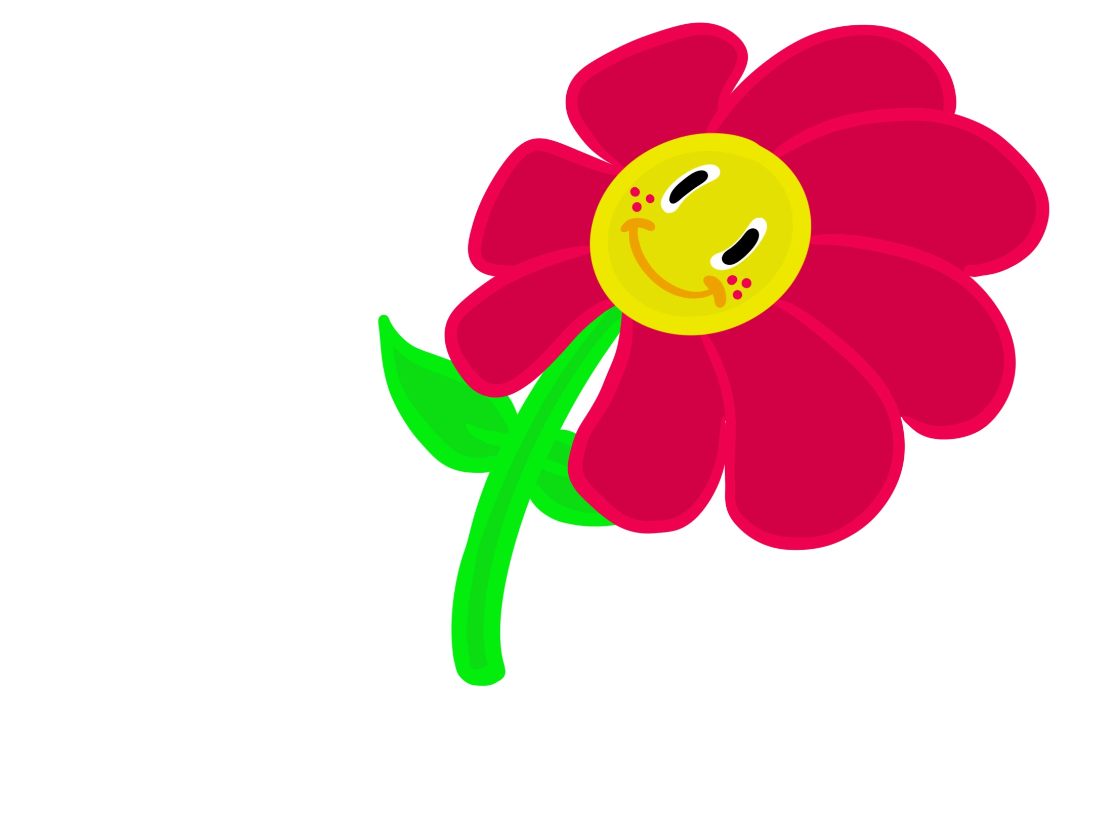 Bright pink illustrated flower with a smiling face