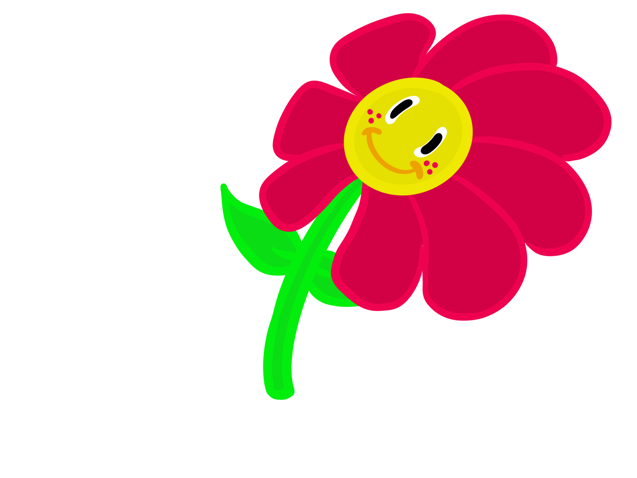 Bright pink illustrated flower with a smiling face