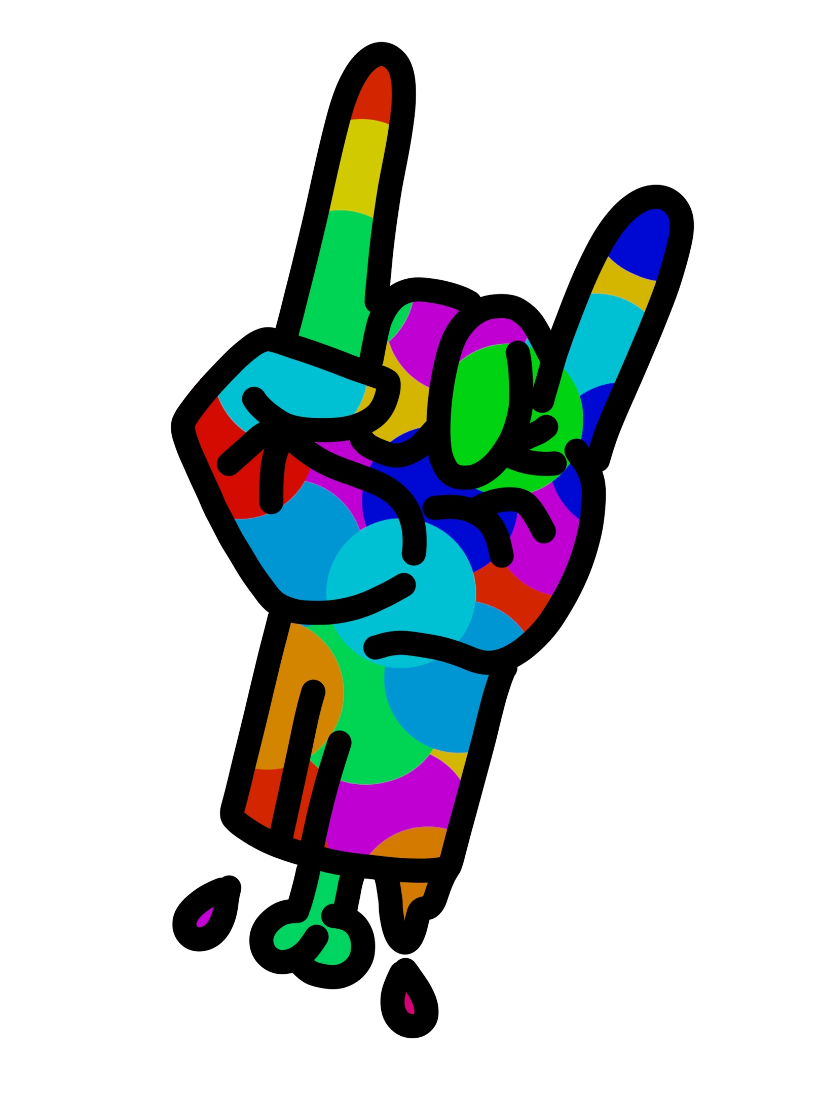 Colorful illustrated hand making the sign of the horns