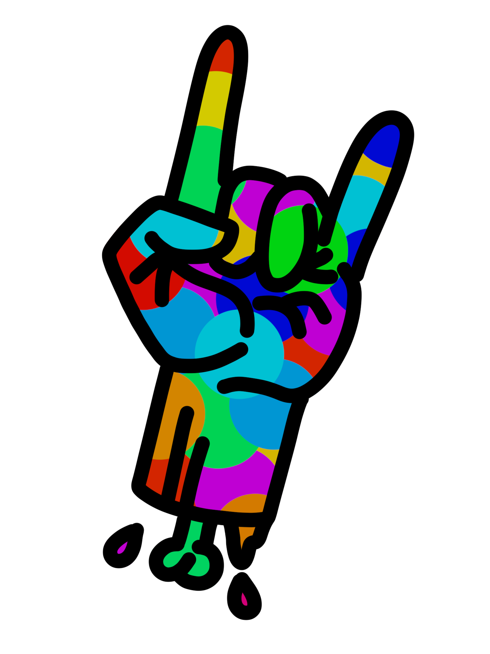 Colorful illustrated hand making the sign of the horns