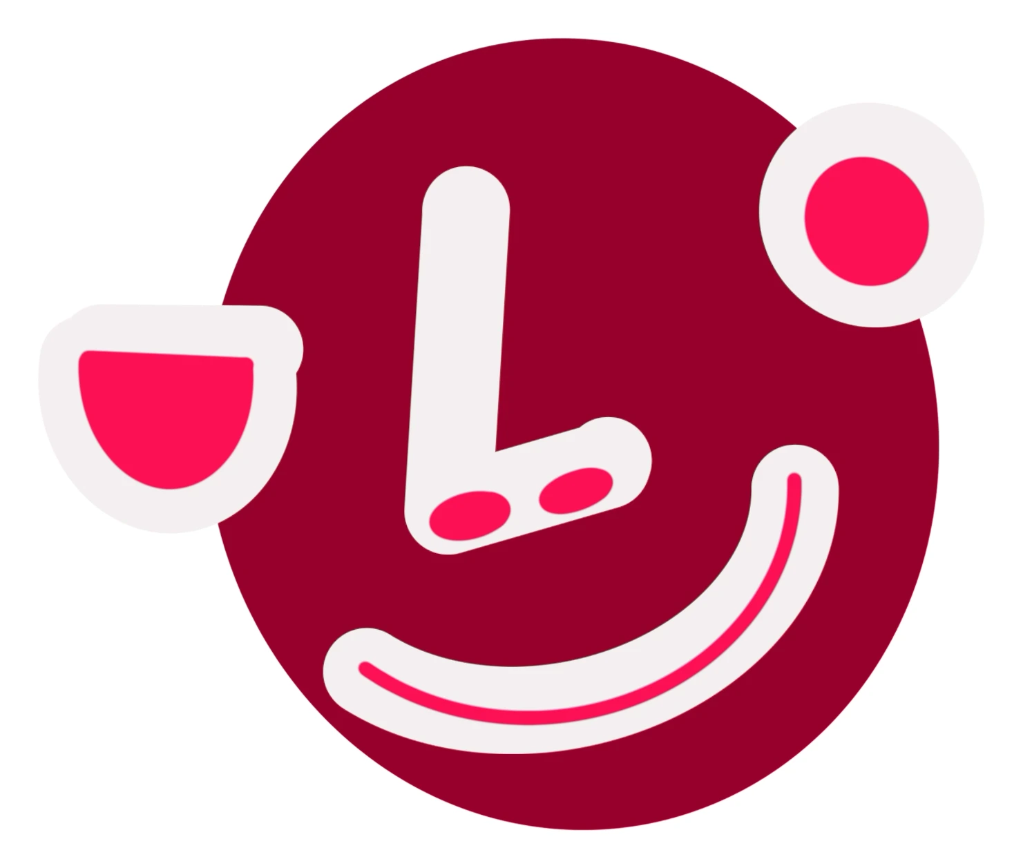 Abstract joyful face in burgundy, pink, and white