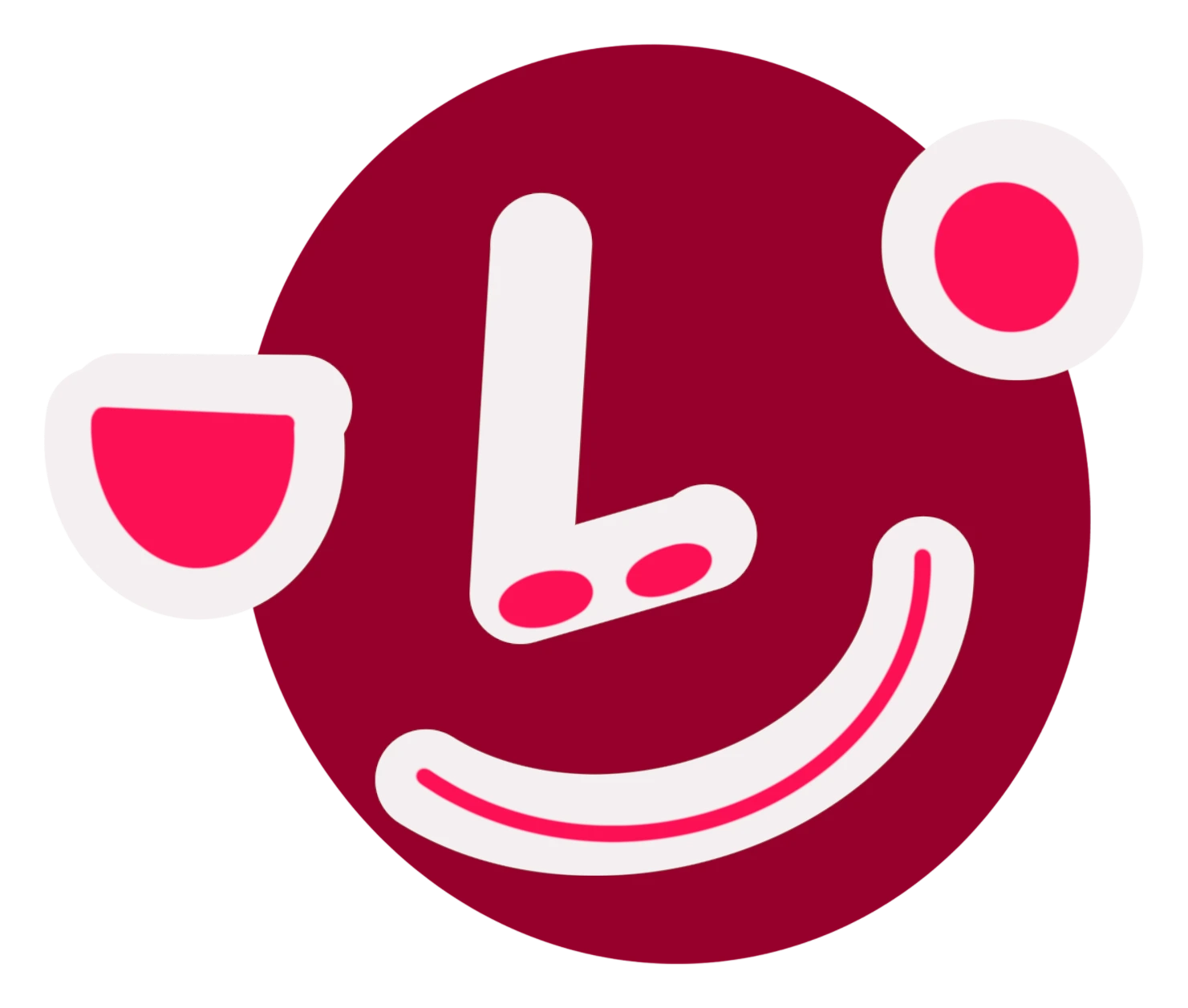 Abstract joyful face in burgundy, pink, and white