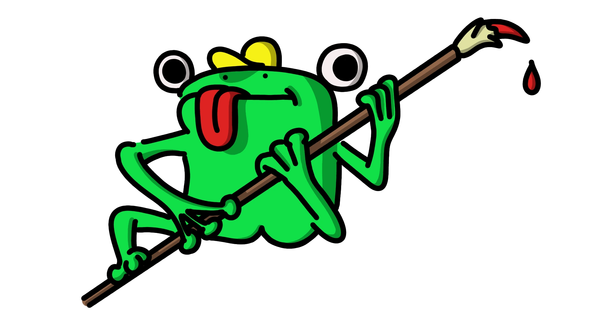 Colorful illustration of a frog holding a paintbrush