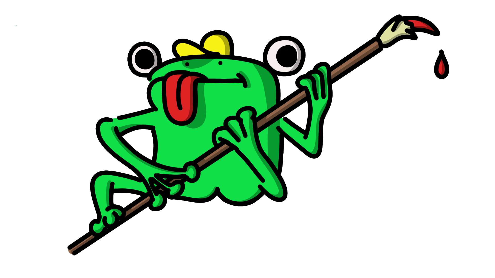 Colorful illustration of a frog holding a paintbrush