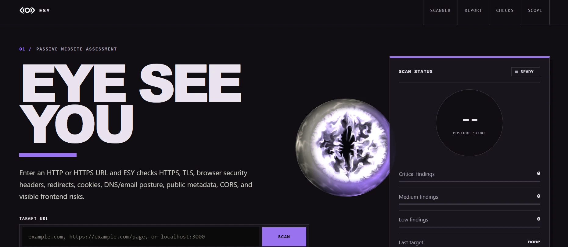 eyesec home page with an interactive 3D eye