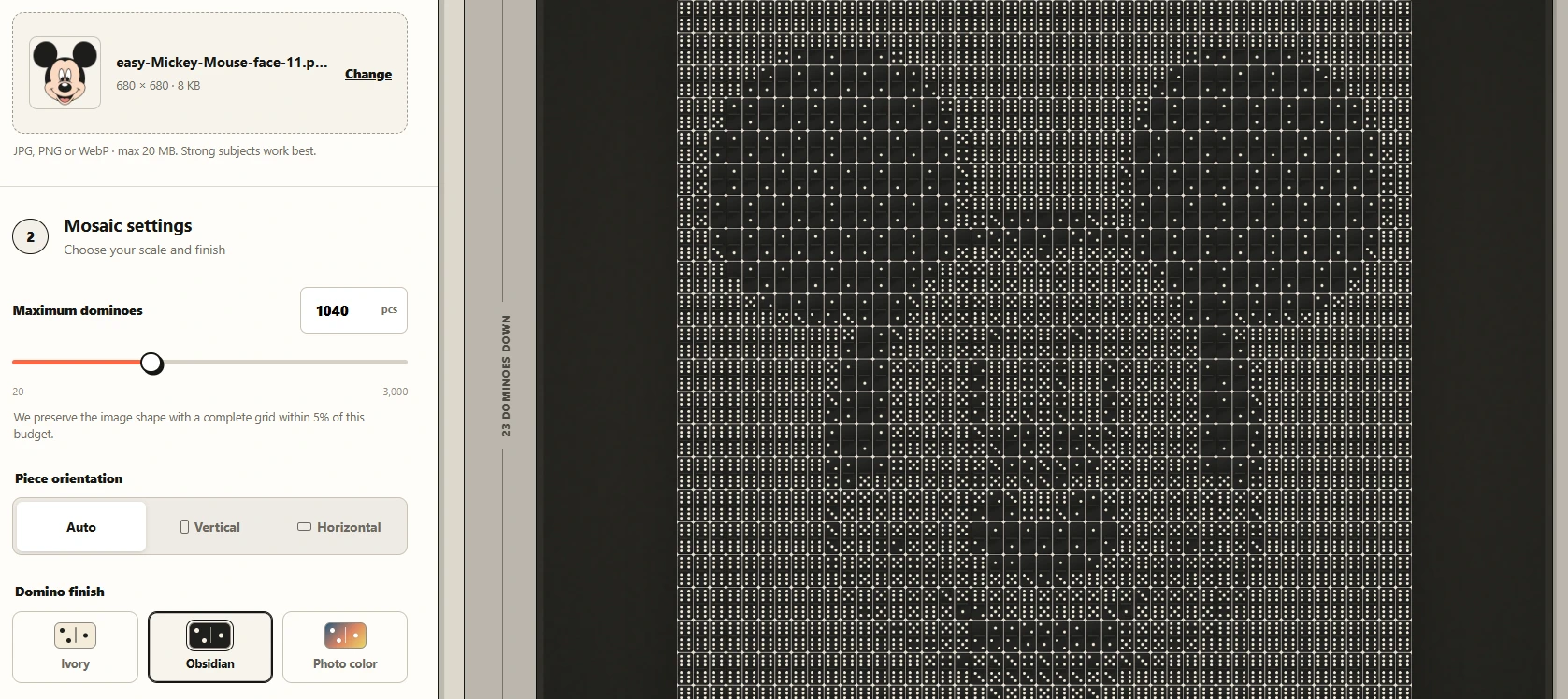 Mickey Mouse image recreated as a domino mosaic in Mosaic Studio 21